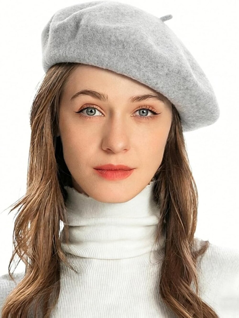 Women's Wool French Beret Hat Comfortable Solid Color Beret Cap Heather Grey